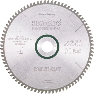 Produktbild von Metabo Kreissägeblatt multi cut - professional 250 x 30 x 2,8/2, 80 Zähne, Spanwinkel 5° neg.