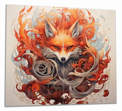 Produktbild von Wallario Herdabdeckplatte aus Glas, Größe 60 x 52 cm 2-teilig, Motiv Flammenfuchs