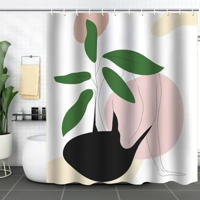 Produktbild von Duschvorhang 180 x 180 cm, schimmelresistent, wasserdicht, waschbar, aus Polyester, mit 12 Duschringen, schnelltrocknend, für Badezimmer