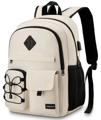 Produktbild von Rucksack Laptop 17.3 Zoll Damen Schulrucksack Frauen Uni Reise Studium Business Beige mit USB-Anschluss
