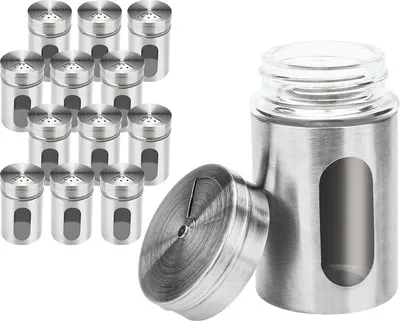 Produktbild von Wolketon Gewürzstreuer 12er Set, 80ml Glas-Gewürzgläser mit Sichtfenster & 3 Streugrößen zur Aufbewahrung von Gewürze