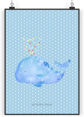 Produktbild von Mr. & Mrs. Panda Bild Wal Konfetti DIN A4 - Blau Pastell - Geschenk, drucke, Kunstdruck, Meer, Wandbild, Geburtstag, Plakat, Diät, Trennung, Abnehmen, wanddeko