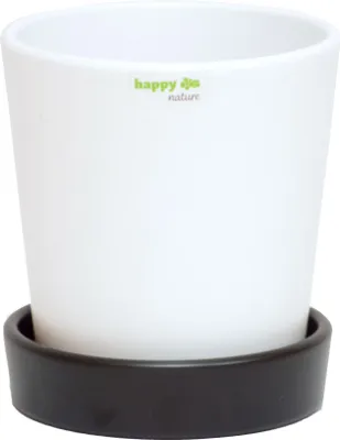 Produktbild von Keramik Blumentopf Ibiza weiss matt mit Untersetzer schwarz