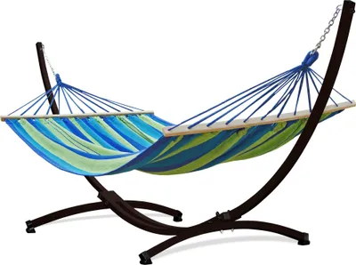 Produktbild von Potenza Outdoor Hängematte mit Gestell für 2 Personen I Stabhängematte XXL 220x160, 200kg I Braun Hängemattengestell 220kg Wetterfest
