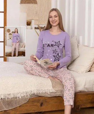 Produktbild von Damen Pyjama Schlafanzug Lila XL Lang 2-Teiler Set L-62