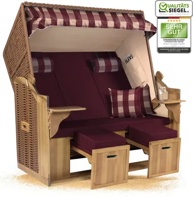 Produktbild von Strandkorb Ostsee 2,5-Sitzer 150cm breit in Beige Rot Kariert Zerlegt ideal für Balkon, Terrasse oder Garten