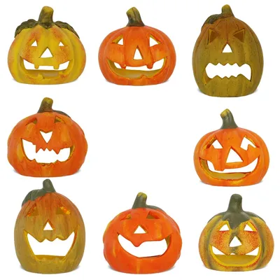 Produktbild von Jack O Lantern Kürbis LED Windlichter 8er Set als Halloween-Deko