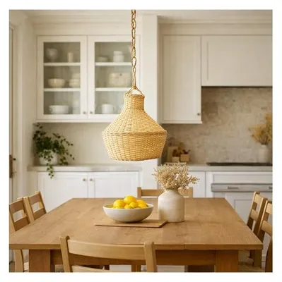 Imagen del producto de Lámpara de mesa de mimbre natural, diámetro 22 cm, altura 33 cm, cable de 50 cm, sin pasacables