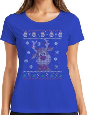 Produktbild von Süßes Rentier - Ugly Christmas Sweater Weihnachten Damen T-Shirt, Blau, S