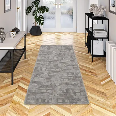 Produktbild von Feinschlingen Läufer Velour Teppich Strong Hellgrau Trend, Größe:80x400 cm