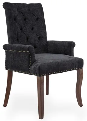 Productafbeelding van Armstoel met chenille bekleding, hoge knoopverdeling en poten van rubberhout, zwart