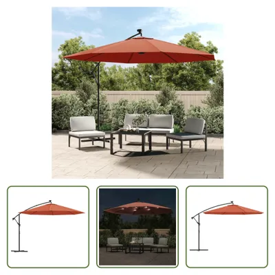 Immagine prodotto di Ombrellone da giardino Living Store con luci LED, colore terracotta, diametro 350 cm