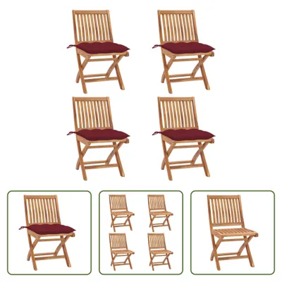 Image de The Living Store Chaises de jardin pliantes avec coussins 4 pcs. Bois massif teck
