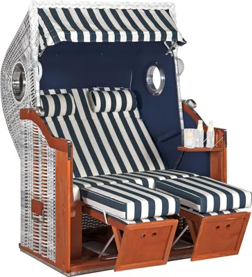 Produktbild von Sonnenpartner Classic 2-Sitzer Strandkorb Halbliegemodell Bullaugen azur/weiß