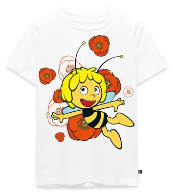 Produktbild von Spreadshirt Biene Maja Mohnblumen Kinder Premium T-Shirt, 134/140 (8 Jahre), Weiß