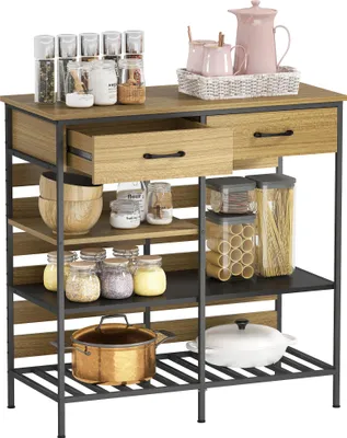 Produktbild von HOMCOM Küchenbuffet, Aufbewahrungsmöbel mit 2 Schubladen und 3 offenen Regalböden, Industriestil, Stahlrahmen, für Esszimmer, Wohnzimmer, Küche, 90 x 40 x 91 cm, Naturholz und Schwarz