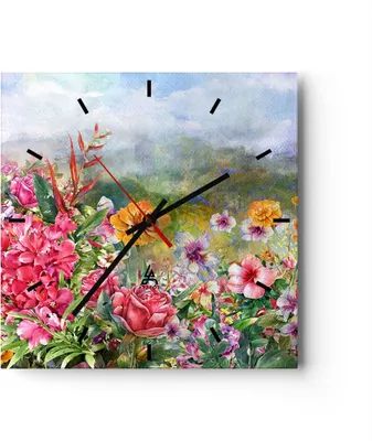 Produktbild von Wanduhr - Quadrat - Glasuhr - blume sommer natur - 40x40cm - Schleichendes Uhrwerk - Lautlos - zum Aufhängen bereit - Dekoration Modern - Wanddekoration aus Glas - C3AC40x40-3843