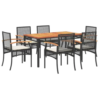 Produktbild von vidaXL 7-tlg. Garten-Essgruppe mit Kissen Schwarz Poly Rattan