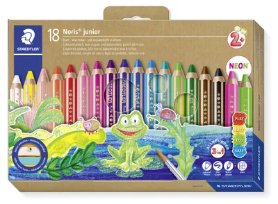 Produktbild von STAEDTLER Noris junior 140 3 in 1 Kindermalstift Etui mit 18 Farben, Spitzer und Pinsel