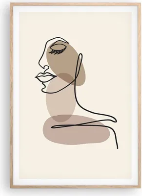 Produktbild von Gerahmtes Poster - Rahmen in heller Eiche - Zeichnung einzeilig Frau - 70x100 cm - Wand Bild - Wanddeko - Wandbilder - Kunstposter - Wandposter - Bilderrahmen - Bilder - Kunstdruck - P2NPA70x100-4612