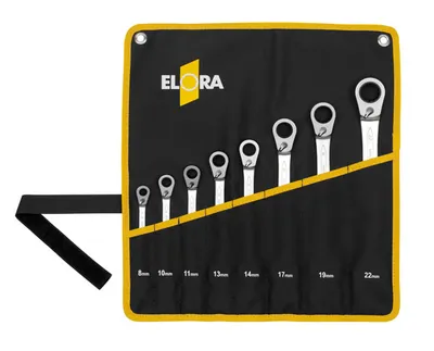 Produktbild von Elora Satz-Maulschlüssel mit Ringratsche, umschaltbar, 8-teilig 8-22 mm, ELORA 204JS 8MT