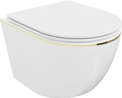 Produktbild von Mexen Lena WC-Schüssel Randlos mit slim Sitz und Absenk-Automatik, duroplast, Weiß/gold linien - 30224005