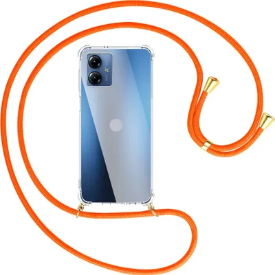Produktbild von Handykette Backcover-Schutzhülle mit Band (Metall goldfarben) für Motorola Moto G14 (PAYF0010IN, 6.5'') - neonorange