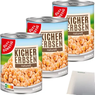 Produktbild von Gut & Günstig Kichererbsen naturell 3er Pack (3x400g Dose) + usy Block