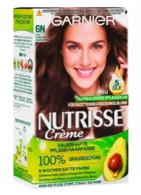 Produktbild von Garnier Nutrisse Haarfarbe in 6N - Natürliches Dunkelblond - Sanfte Strähnchen & Glanz - Für ein bezauberndes Aussehen
