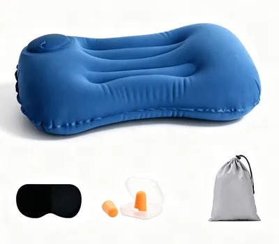 Produktbild von Camping Kissen Aufblasbar Ultraleicht Reisekissen Outdoor Strandkissen Camping Zubehör Reise Gadgets mit Aufbewahrungstasche Blau