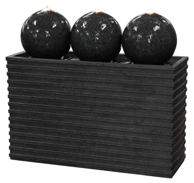 Produktbild von Dehner Gartenbrunnen Tribola, mit LED Beleuchtung, frostbeständig, solarfähiger Brunnen für Außen, 97.5 x 86 x 33.5 cm, Polyethylen, grau