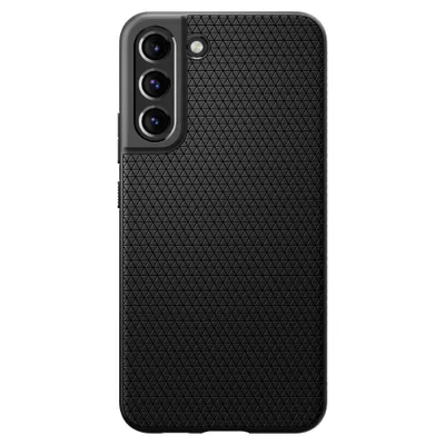 A black smartphone case with a textured surface and a camera cutout is shown against a white background.