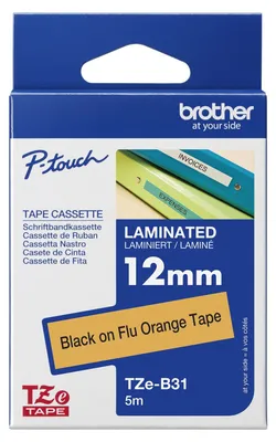 Produktbild von Brother TZE-B31, Schwarz auf leuchtend Orange, TZe, Grau, Wärmeübertragung, China, 5 Jahr(e)