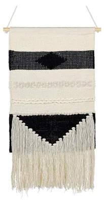 Produktbild von Wanddekoration aus Baumwolle in Beige und Schwarz, handgefertigt, Boho-Stil