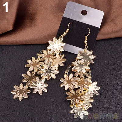 Produktbild von Damen-Ohrringe, Vintage-Stil, Legierung, mehrschichtig, Schneeflocken, baumelnd, Haken, schick, Schmuck-Golden