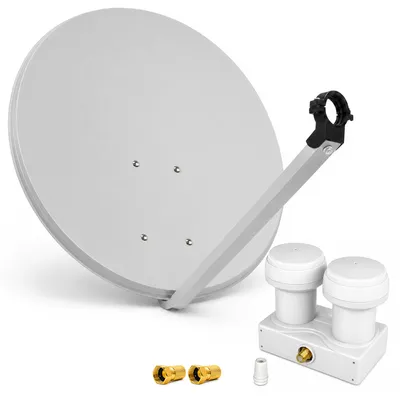 Produktbild von PremiumX SAT Anlage 80cm Antenne Hellgrau Single Monoblock WE 2x F-Stecker
