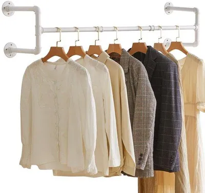 Produktbild von Industrieller Wandkleiderack mit 4 Bases, 60 kg Tragfähigkeit, weiß, TYJ002W