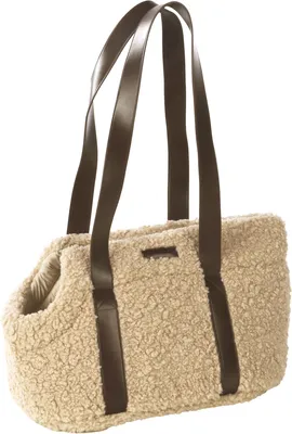 Produktbild von Hundetasche Pookie Beige – 50x24x26cm – Fleece mit Schaum – Handwäsche, Sicherheitsleine, abnehmbarer Boden
