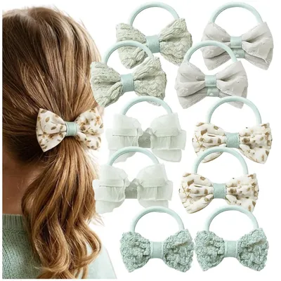 Immagine prodotto di Fasce per capelli verde menta per bambine, con fiocco, confezione da 10