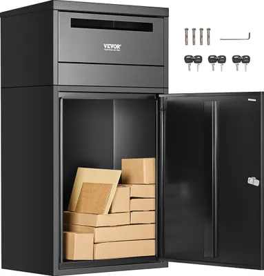 Produktbild von VEVOR Paketbriefkasten 500x325x909 mm, Paketbriefkasten aus verzinktem Stahl, Diebstahlsicheres Design, Packstation für Zuhause und Büro, Schwarz