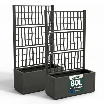 Produktbild von XL Spalier 'Ethica' mit Pflanzkübel Breit 80x36x140 cm - Rankgitter & Blumenkasten Sichtschutz für Balkon, Terrasse & Garten - Anthrazit, 2 Stück