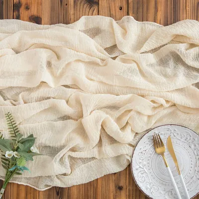 Immagine prodotto di Runner da tavolo in mussola, 400 x 80 cm, color beige, tessuto decorativo per matrimoni