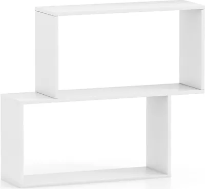 Image de Bibliothèque géométrique à 3 niveaux, bois blanc, 2 étagères cubiques