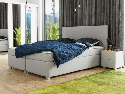 Obrázok produktu pre Americká manželská posteľ s vysokým čelom 140x200 PITEA - svetlá šedá + topper ZDARMA
