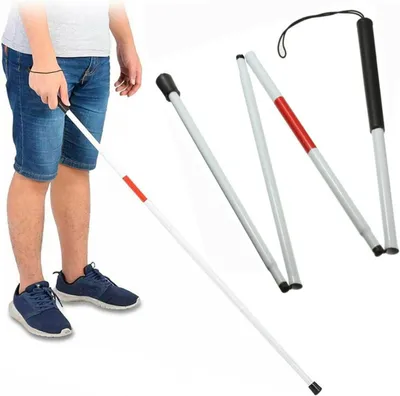 Produktbild von Faltbarer Aluminium Gehstock 124 cm, höhenverstellbar, für Blinde, Senioren, Arthritis, reflektierend