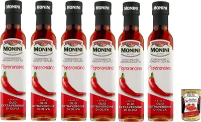 Produktbild von 6x Monini Natives Olivenöl Extra mit Chili-Geschmac, 250 ml + Italian Gourmet polpa 400g