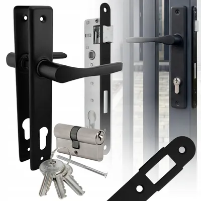 Produktbild von NATI-Set für Torfgitter, schwarzer Griff 90°, Schloss 90/22, Zylinder 30/30