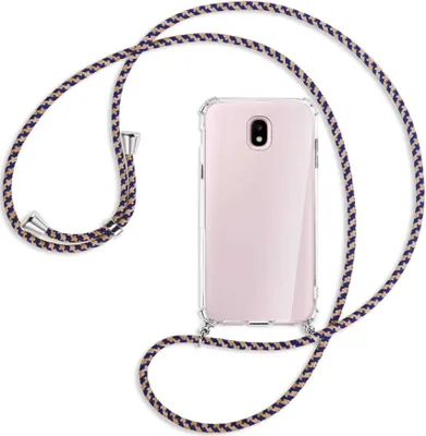 Produktbild von Handykette Backcover-Schutzhülle mit Band (Metall silberfarben) für Samsung Galaxy J5 2017 - blau+beige