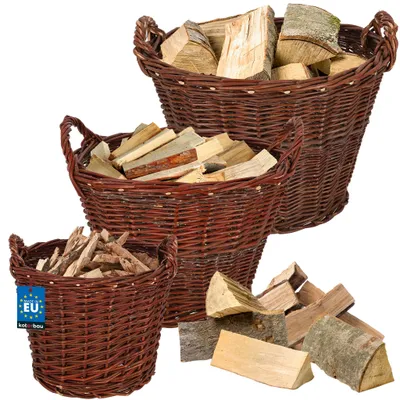 Produktbild von KOTARBAU® 3er Set Weidenkorb mit Griffen Ø 30 cm + Ø 40 cm + Ø 50 cm Blumen Korb Aufbewahrung von Spielzeug Holzkorb für Kaminholz Erntekorb aus Weide Aufbewahrungskörbe Braun