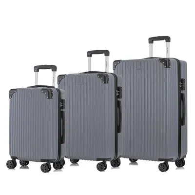 Immagine prodotto di Valigia da viaggio premium Yonsly con lucchetto TSA, cerniera YKK, valigia rigida, valigia da cabina, valigia con rotelle, bagaglio a mano  (grigio, set M-L-XL)